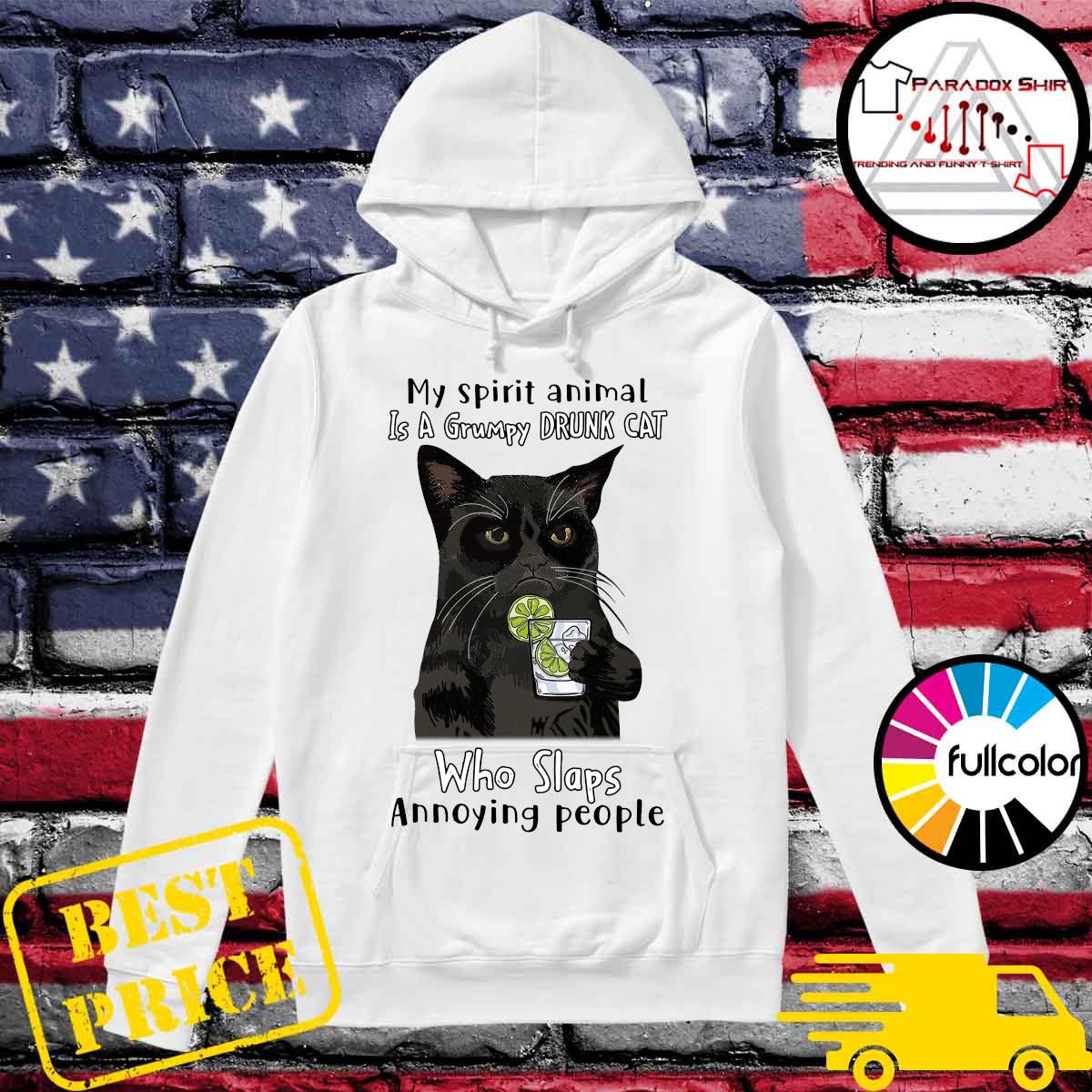 Official Black Cat Drink Gin My Spirit Animal Is A Grumpy Drunk Cat Who Slap Annoying People Shirt Hoodie