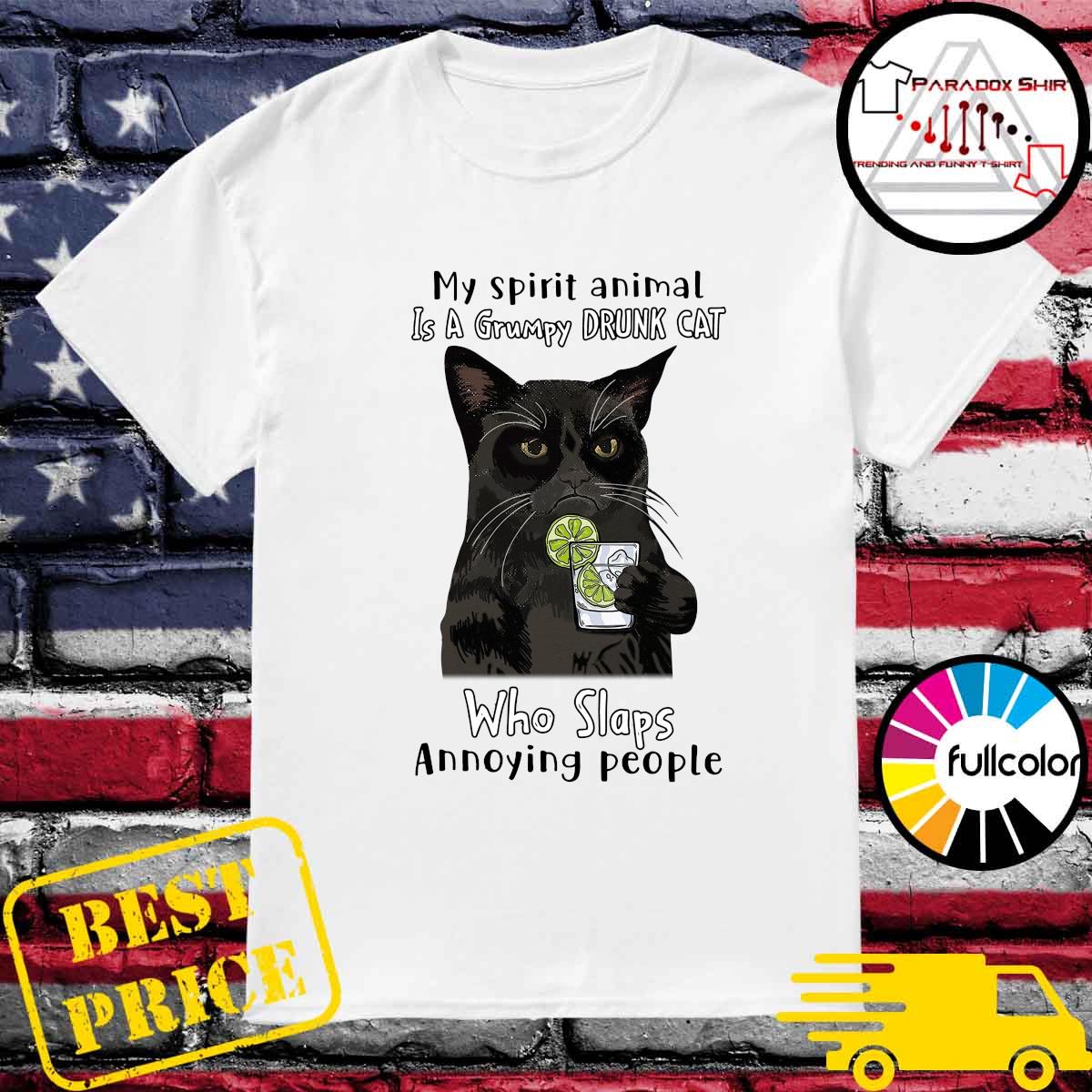 Official Black Cat Drink Gin My Spirit Animal Is A Grumpy Drunk Cat Who Slap Annoying People Shirt
